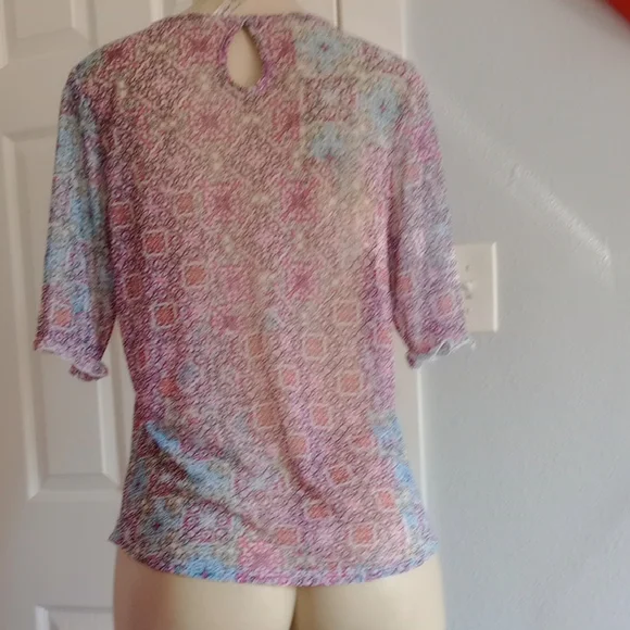 Perseption Pink and Blue Patterned Blouse - Picture 7 of 9